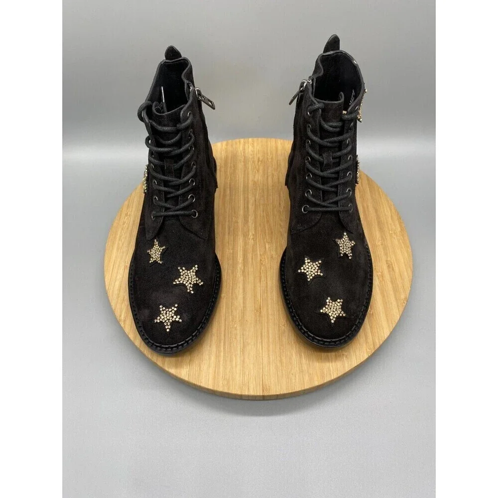 Coach Watts Star Boots Black Sued Side Zip Western Rhinestones G2313 Womens 7 B